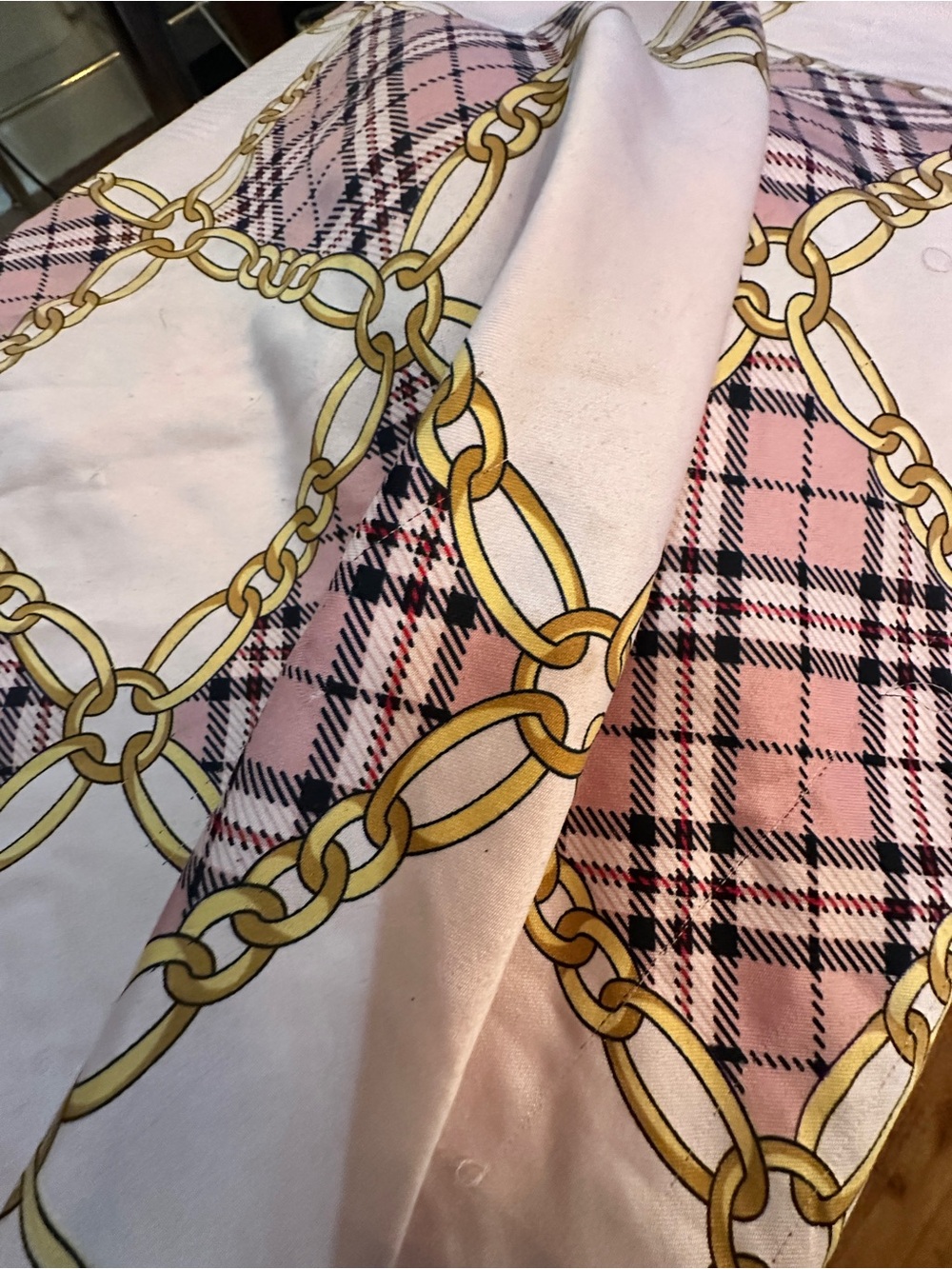 Women's Pink Plaid Chain-Print Lightweight Scarf